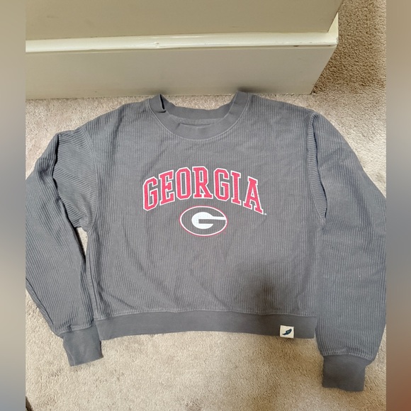 League Collegiate Outfitters Tops - Georgia Bulldogs Corded Cropped Sweatshirt, Small